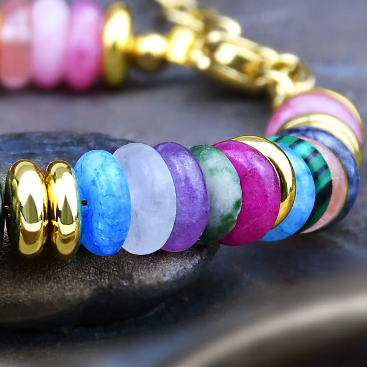 Natural Stone Colorful Mix-Gemstones Beaded Bracelet Bohemian Women's Sweet And Cute Summer Vacation Handmade Jewelry