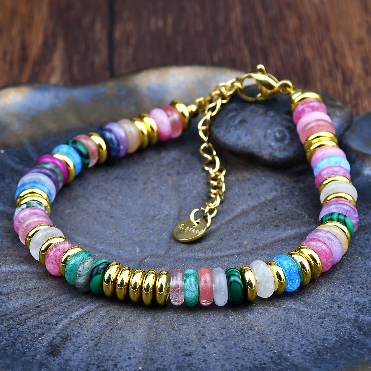 Natural Stone Colorful Mix-Gemstones Beaded Bracelet Bohemian Women's Sweet And Cute Summer Vacation Handmade Jewelry