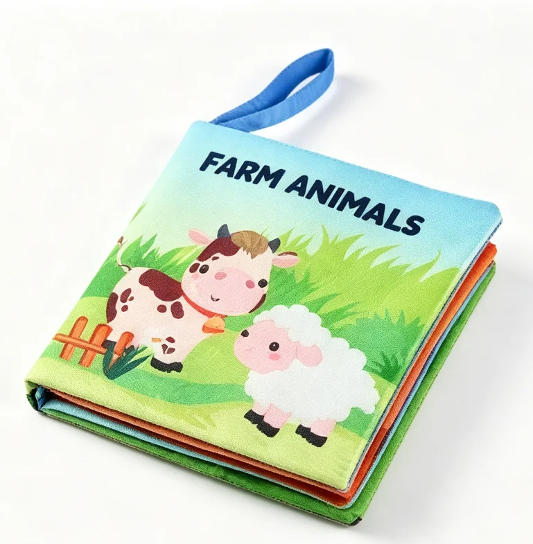 Soft Fabric Cloth Book Montessori Touch Feel Sensory Washable Reusable Farm Animal Theme Early Learning Educational Tool