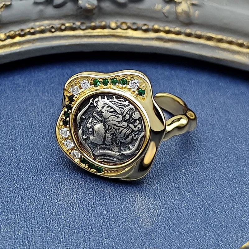 Simple and retro new antique coin ring for female niche, light luxury fairy antique coin ring jewelry wholesale
