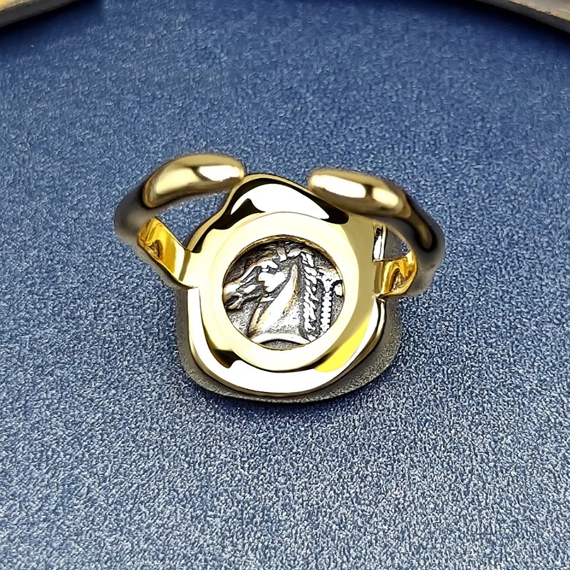 Simple and retro new antique coin ring for female niche, light luxury fairy antique coin ring jewelry wholesale