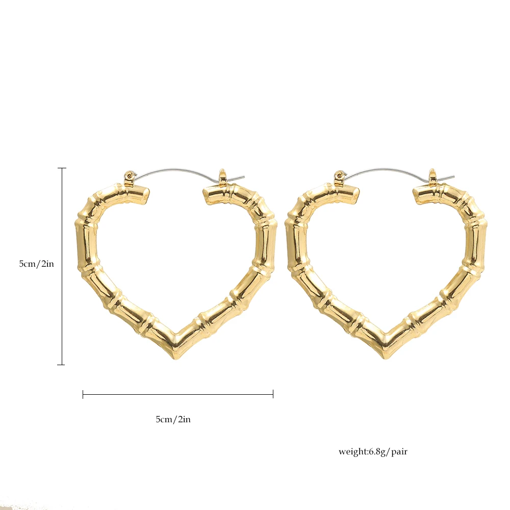 3 Pairs Oversized Hollow Heart Hoop Earrings Set for Women Exaggerated Gold Color Bamboo Piercing Earring Statement Jewelry Punk