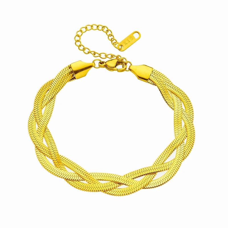 DIEYURO 316L Stainless Steel 3in1 Crossover Snake Chain Necklace Bracelets For Women Girl New Fashion Waterproof Jewelry Set