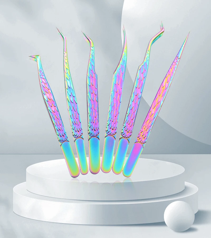 False Eyelash Tweezers Colorful Stainless Steel High Precision Anti-static Eyelash Extension Tweezers Makeup Tools
