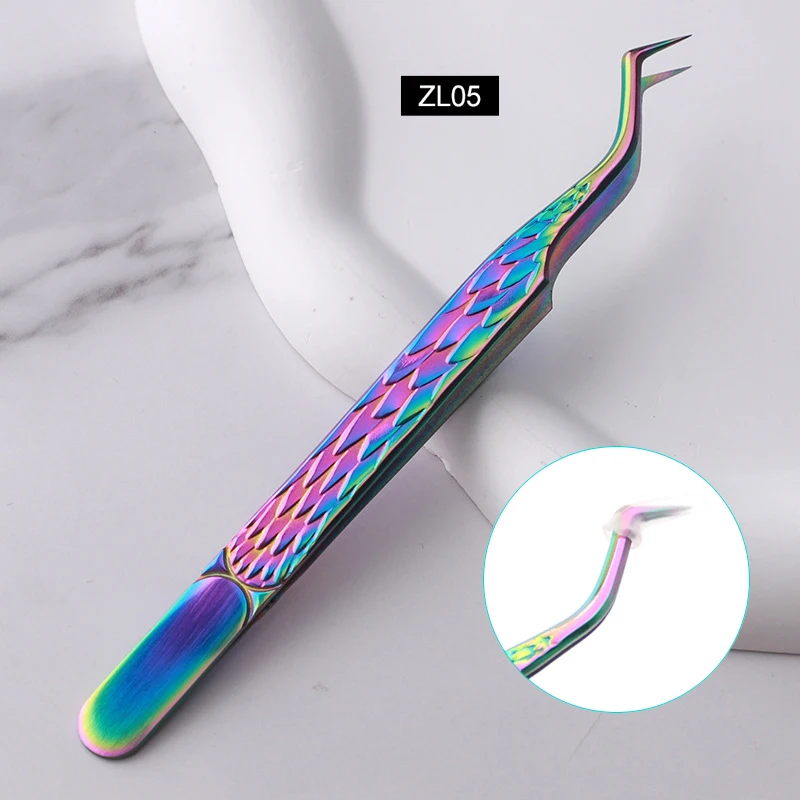 False Eyelash Tweezers Colorful Stainless Steel High Precision Anti-static Eyelash Extension Tweezers Makeup Tools