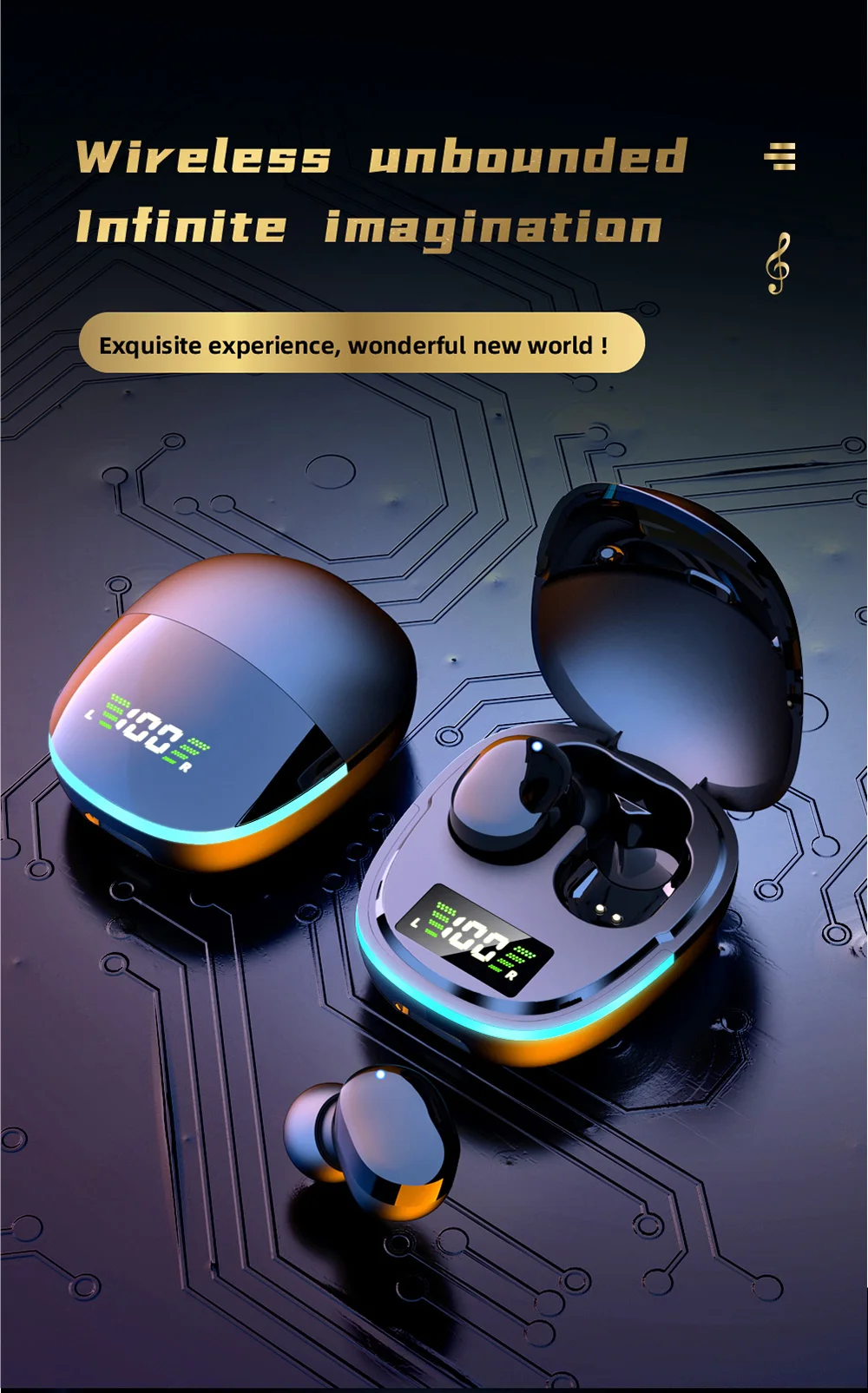 Rockmia Mini TWS Gaming Earphones ETE-73 G9S Bluetooth 5.0 Wireless Earbuds Heavy Bass Deep Sound with Digital LED Display