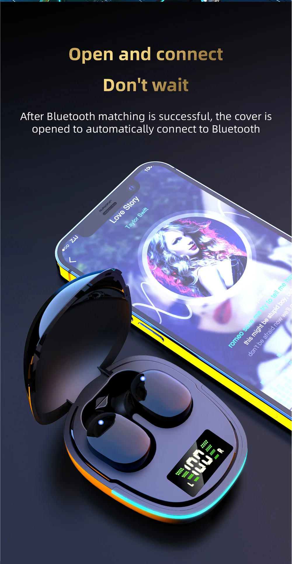 Rockmia Mini TWS Gaming Earphones ETE-73 G9S Bluetooth 5.0 Wireless Earbuds Heavy Bass Deep Sound with Digital LED Display