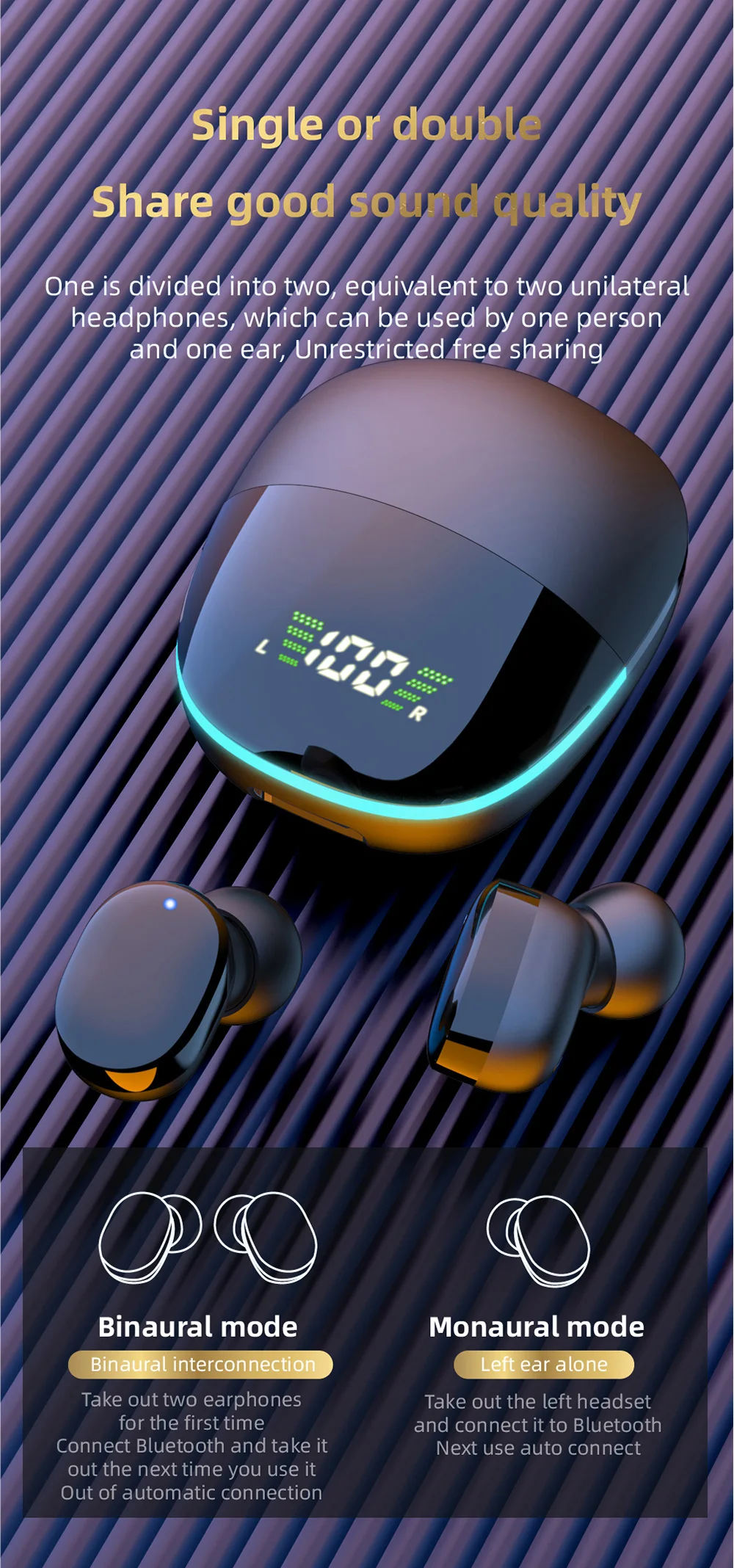 Rockmia Mini TWS Gaming Earphones ETE-73 G9S Bluetooth 5.0 Wireless Earbuds Heavy Bass Deep Sound with Digital LED Display