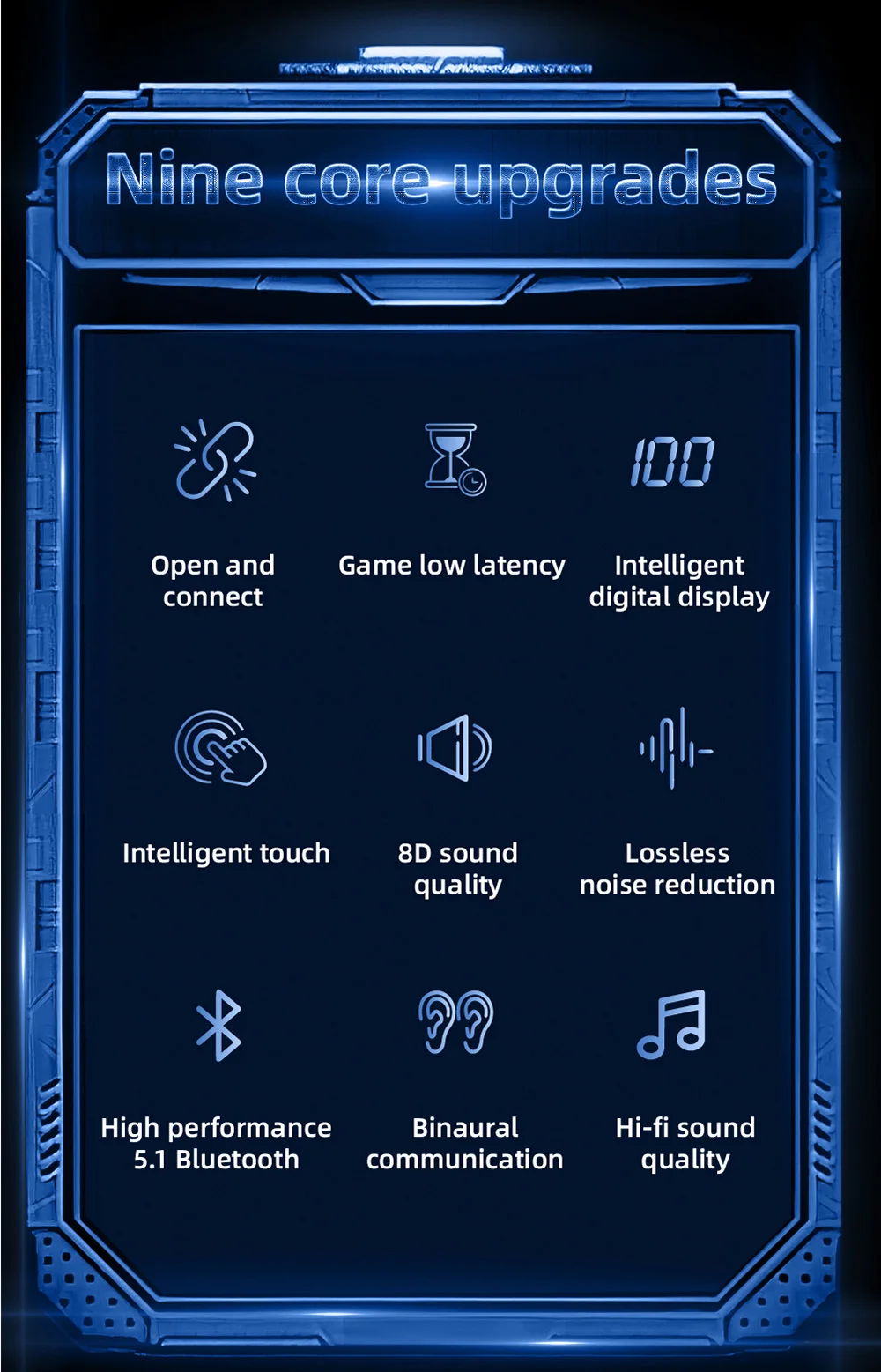 Rockmia Mini TWS Gaming Earphones ETE-73 G9S Bluetooth 5.0 Wireless Earbuds Heavy Bass Deep Sound with Digital LED Display