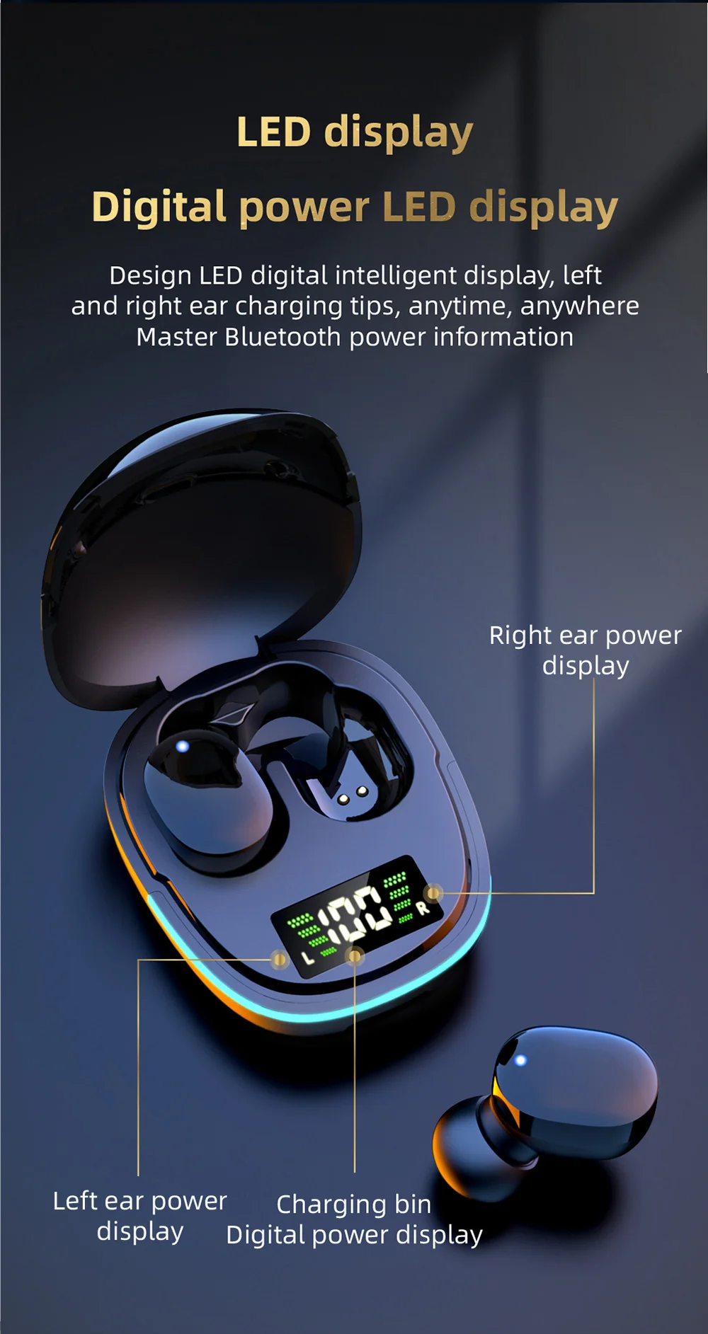 Rockmia Mini TWS Gaming Earphones ETE-73 G9S Bluetooth 5.0 Wireless Earbuds Heavy Bass Deep Sound with Digital LED Display