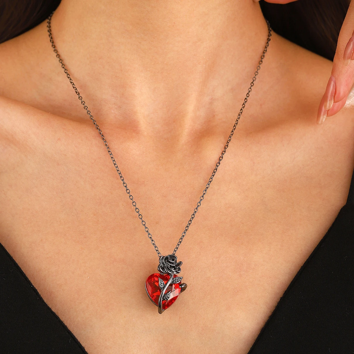 Gothic Rose Red Love Necklace Women's Y2K Grunge Jewelry Dainty Silver Color Tonebloody Human Heart Pendant Personalized Gifts