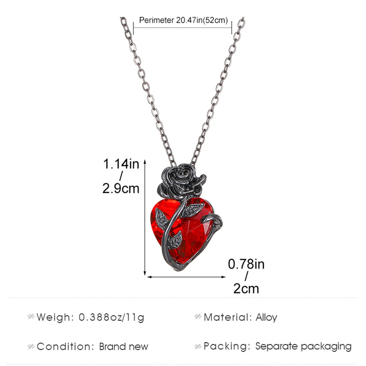 Gothic Rose Red Love Necklace Women's Y2K Grunge Jewelry Dainty Silver Color Tonebloody Human Heart Pendant Personalized Gifts