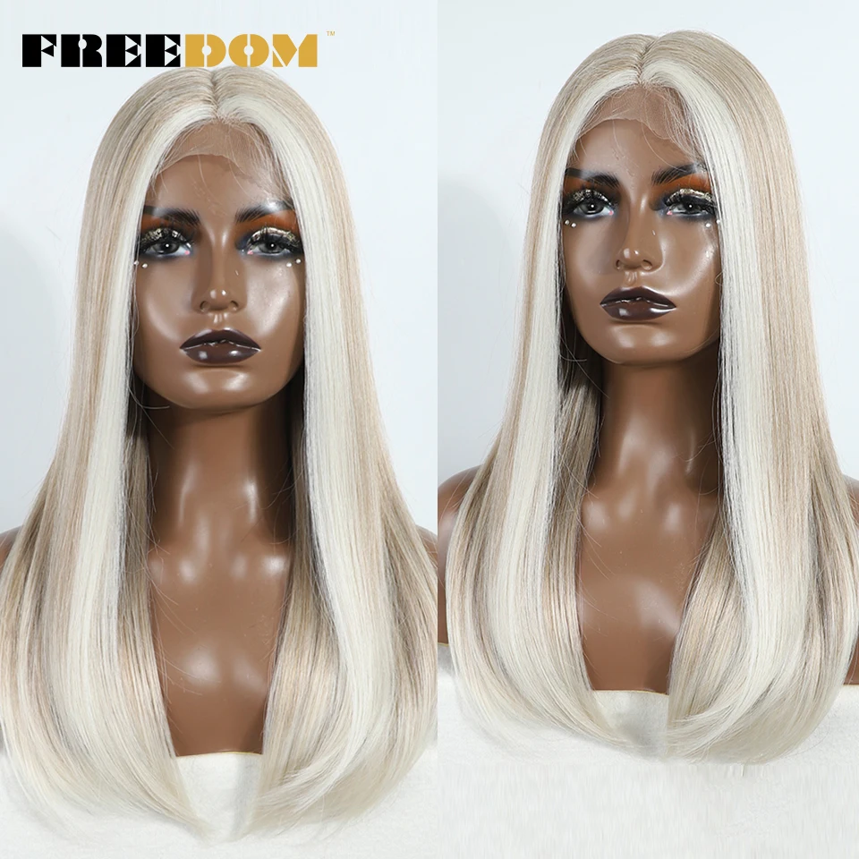 FREEDOM Hair Synthetic Lace Front Wigs For Black Women Straight Bob Wigs 22 inch Easy Wear Ombre Brown Blonde Wig Cosplay Wig