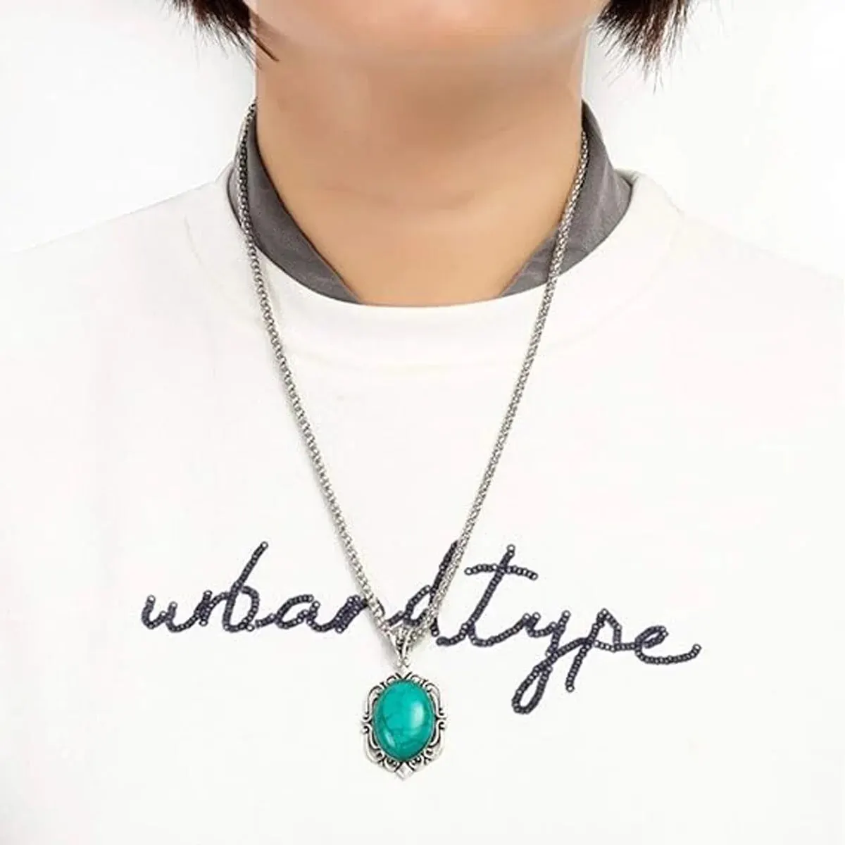 3pcs Women's Vintage Turquoise Bracelet Necklace Earrings Set, Healing Stone Decoration Gift(Without Box)