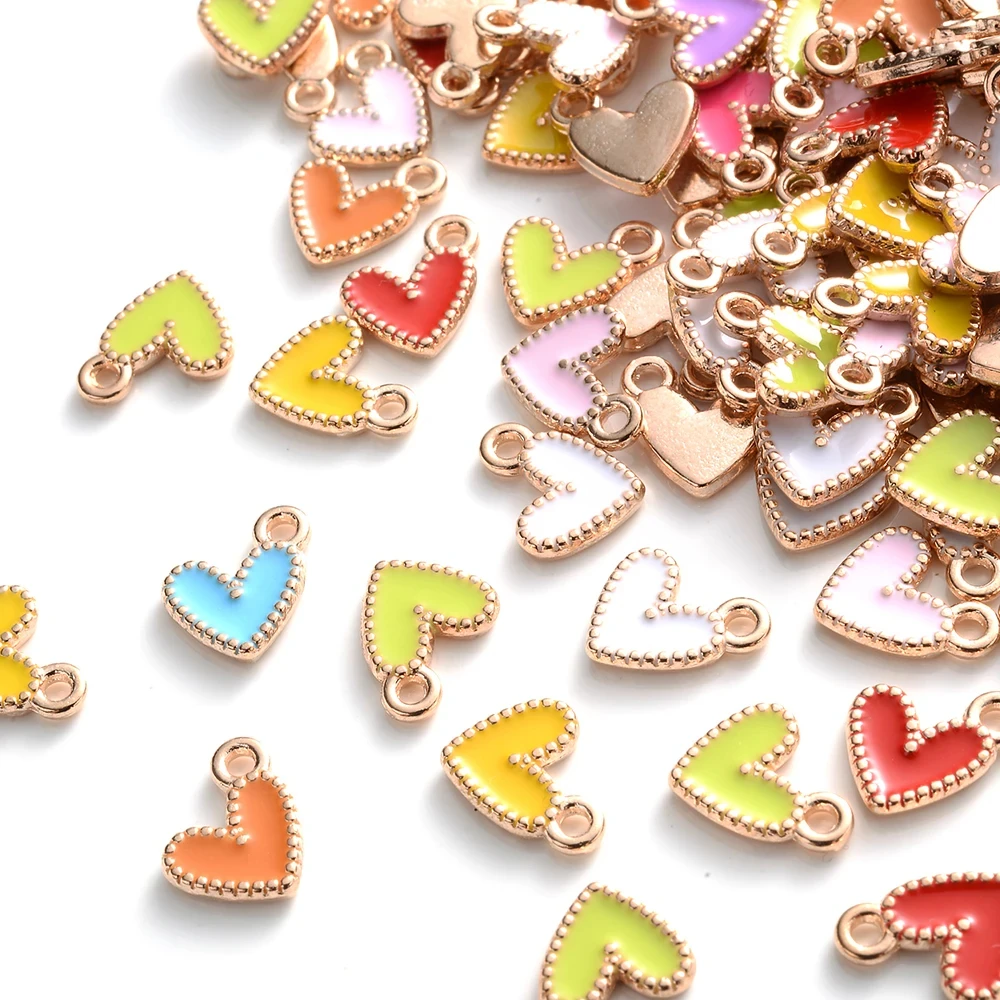 50Pcs 9x10mm Small Colorful Alloy Heart Charms Cute Love Pendants For DIY Bracelet Necklaces Jewelry Making Accessories