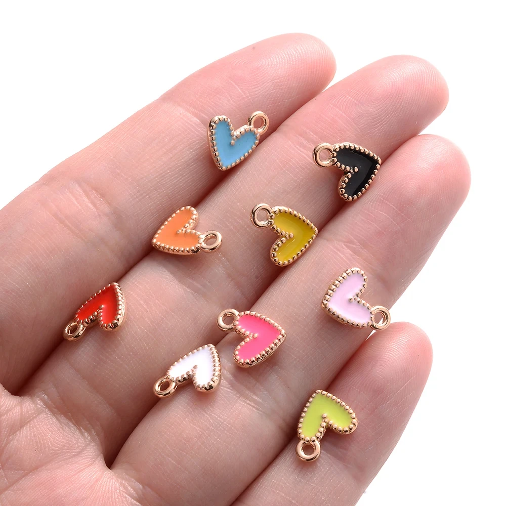 50Pcs 9x10mm Small Colorful Alloy Heart Charms Cute Love Pendants For DIY Bracelet Necklaces Jewelry Making Accessories