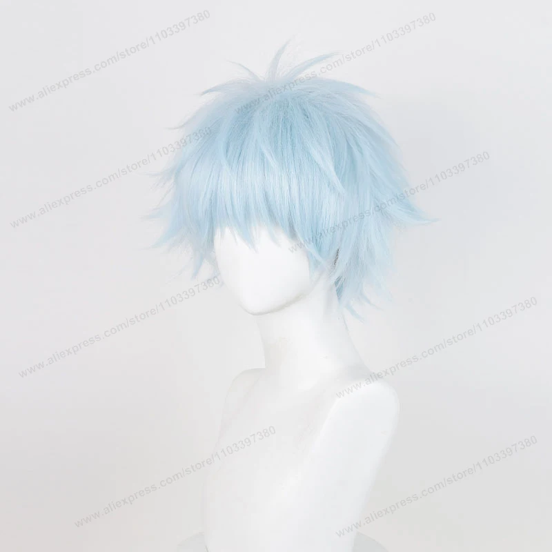 Okazaki Shinichi Cosplay Wig 30cm Light Blue Fluffy Man Hair High Quality Anime NANA Heat Resistant Synthetic Wigs