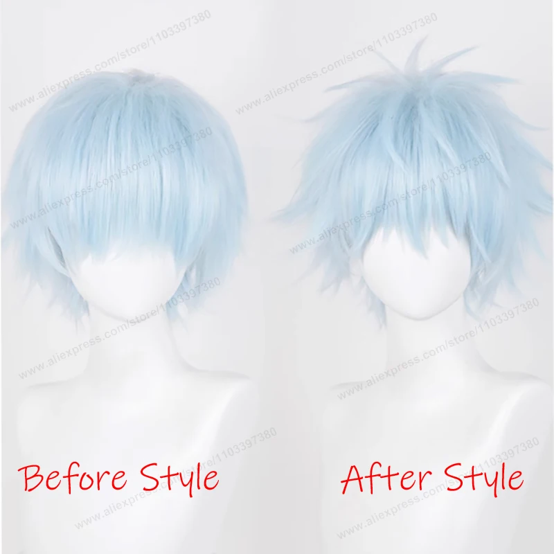 Okazaki Shinichi Cosplay Wig 30cm Light Blue Fluffy Man Hair High Quality Anime NANA Heat Resistant Synthetic Wigs