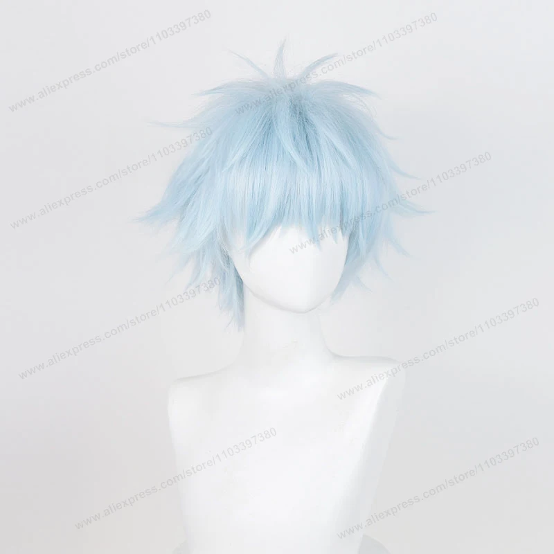 Okazaki Shinichi Cosplay Wig 30cm Light Blue Fluffy Man Hair High Quality Anime NANA Heat Resistant Synthetic Wigs