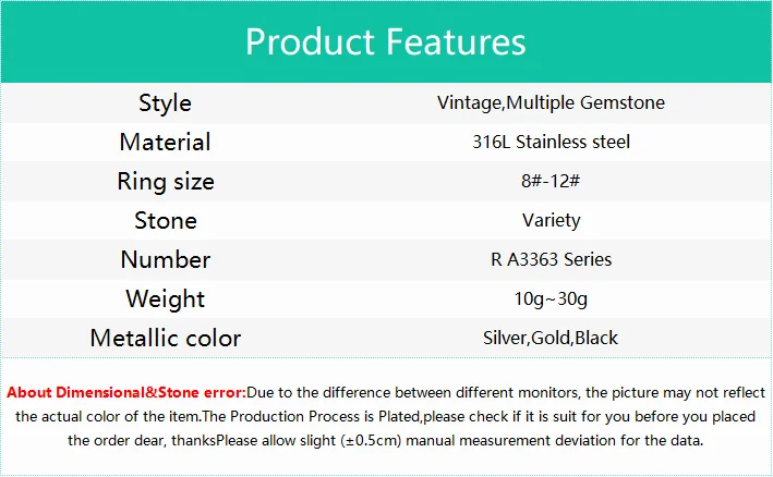R3363 1pc Man/Women Gemstone Style Wedding Titanium steel ring,Fashion Men's 316LStainless steel lightweight and compact Rings
