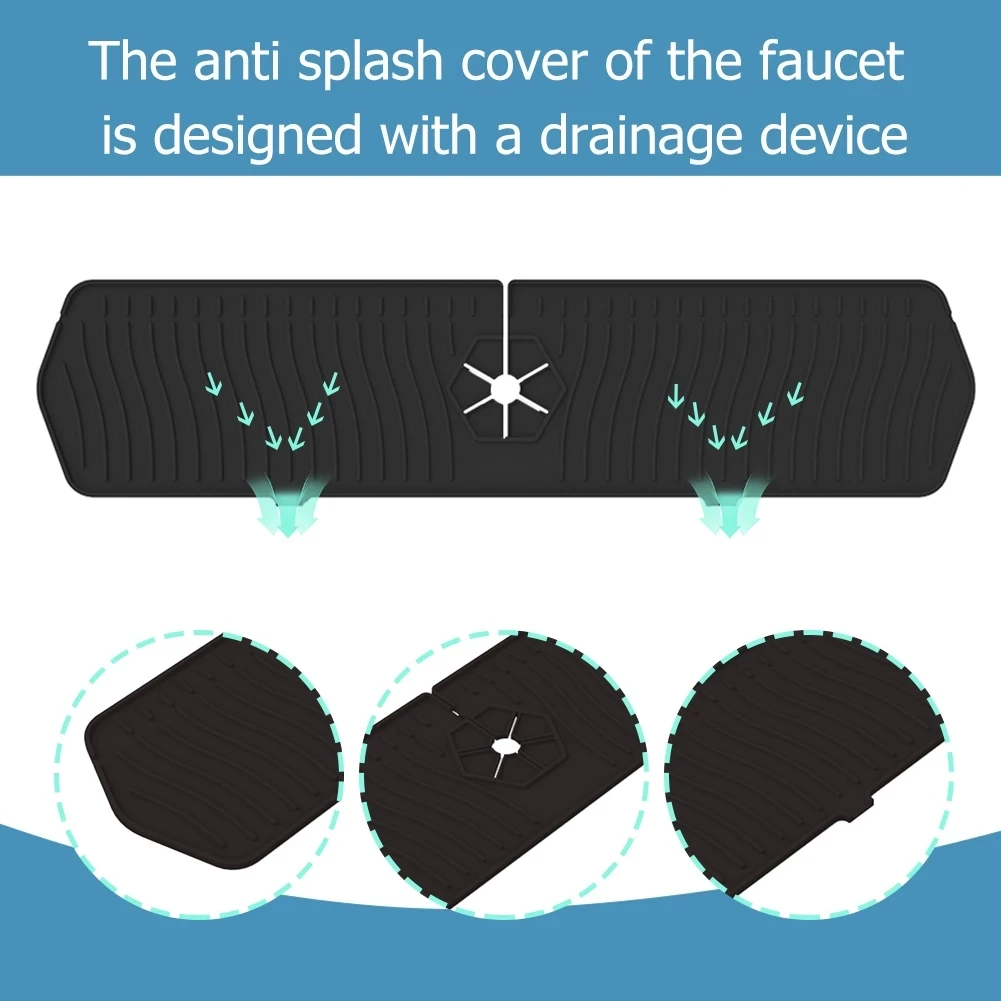 30/24 Inch Silicone Faucet Mat Sink Splash Guard Large Size Faucet Drain Drying Pad Countertop Protector for Bathroom Kitchen
