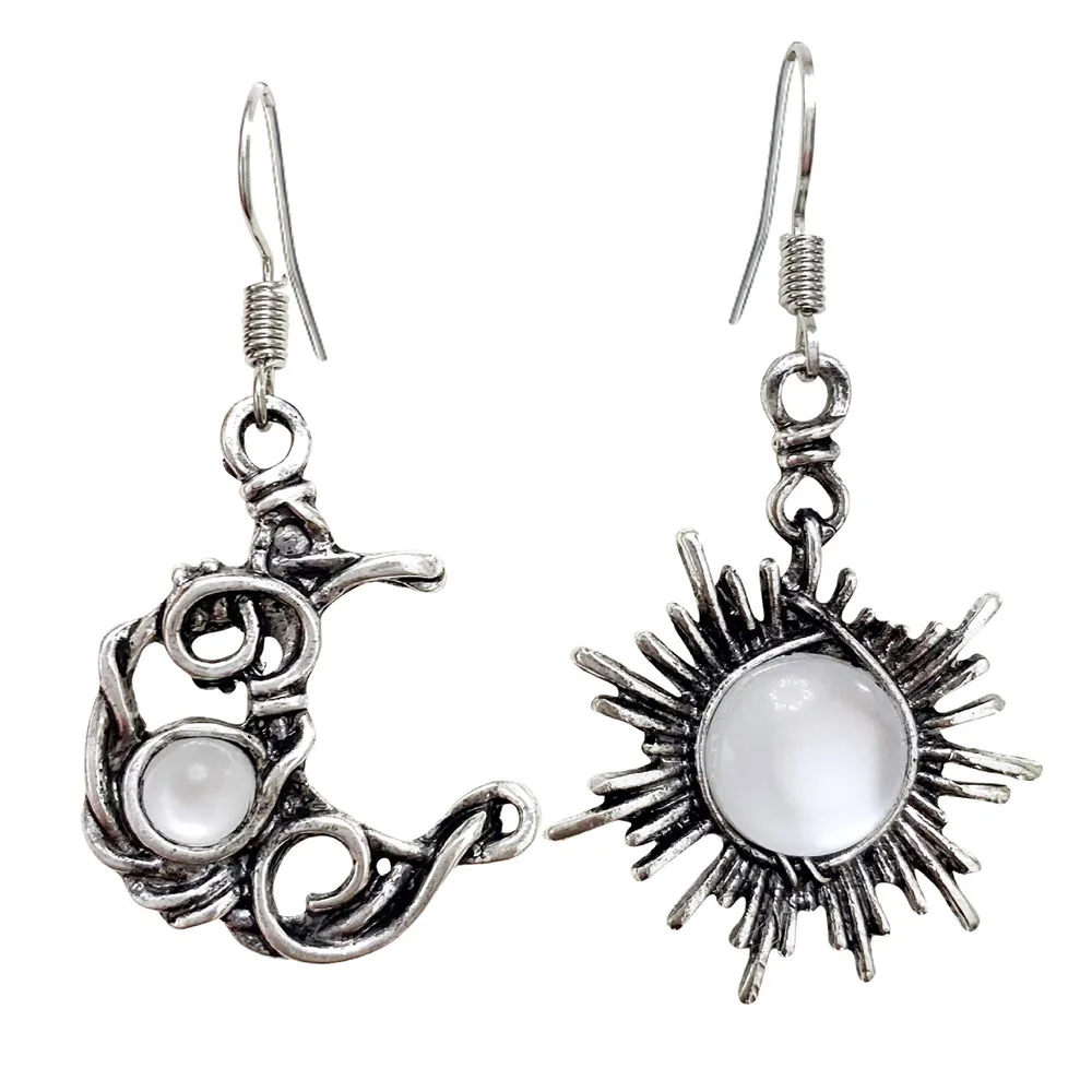Silver Color Fashion Bohemia Sun Moon Earrings Crystal Drop Earrings Women Female Earring Jewelry Gift