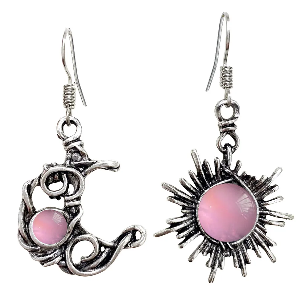 Silver Color Fashion Bohemia Sun Moon Earrings Crystal Drop Earrings Women Female Earring Jewelry Gift
