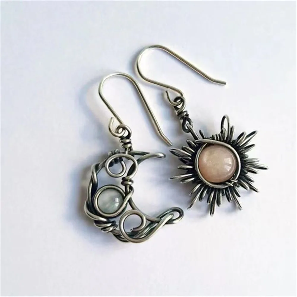 Silver Color Fashion Bohemia Sun Moon Earrings Crystal Drop Earrings Women Female Earring Jewelry Gift