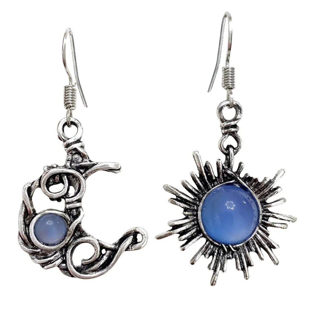 Silver Color Fashion Bohemia Sun Moon Earrings Crystal Drop Earrings Women Female Earring Jewelry Gift