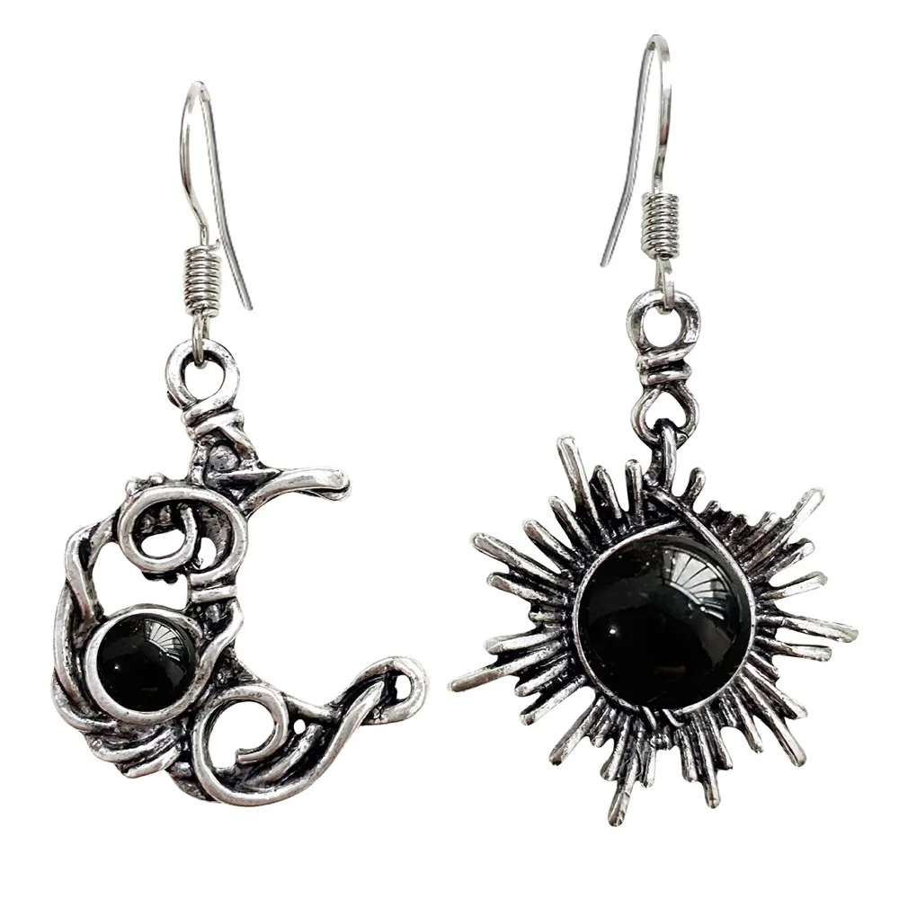 Silver Color Fashion Bohemia Sun Moon Earrings Crystal Drop Earrings Women Female Earring Jewelry Gift