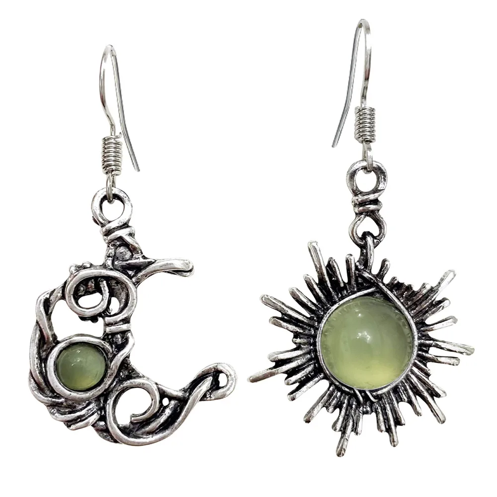 Silver Color Fashion Bohemia Sun Moon Earrings Crystal Drop Earrings Women Female Earring Jewelry Gift