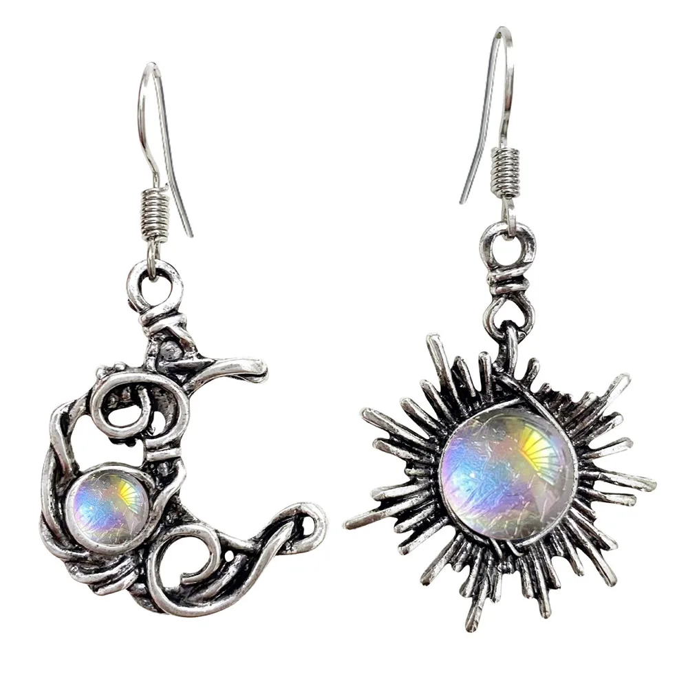 Silver Color Fashion Bohemia Sun Moon Earrings Crystal Drop Earrings Women Female Earring Jewelry Gift