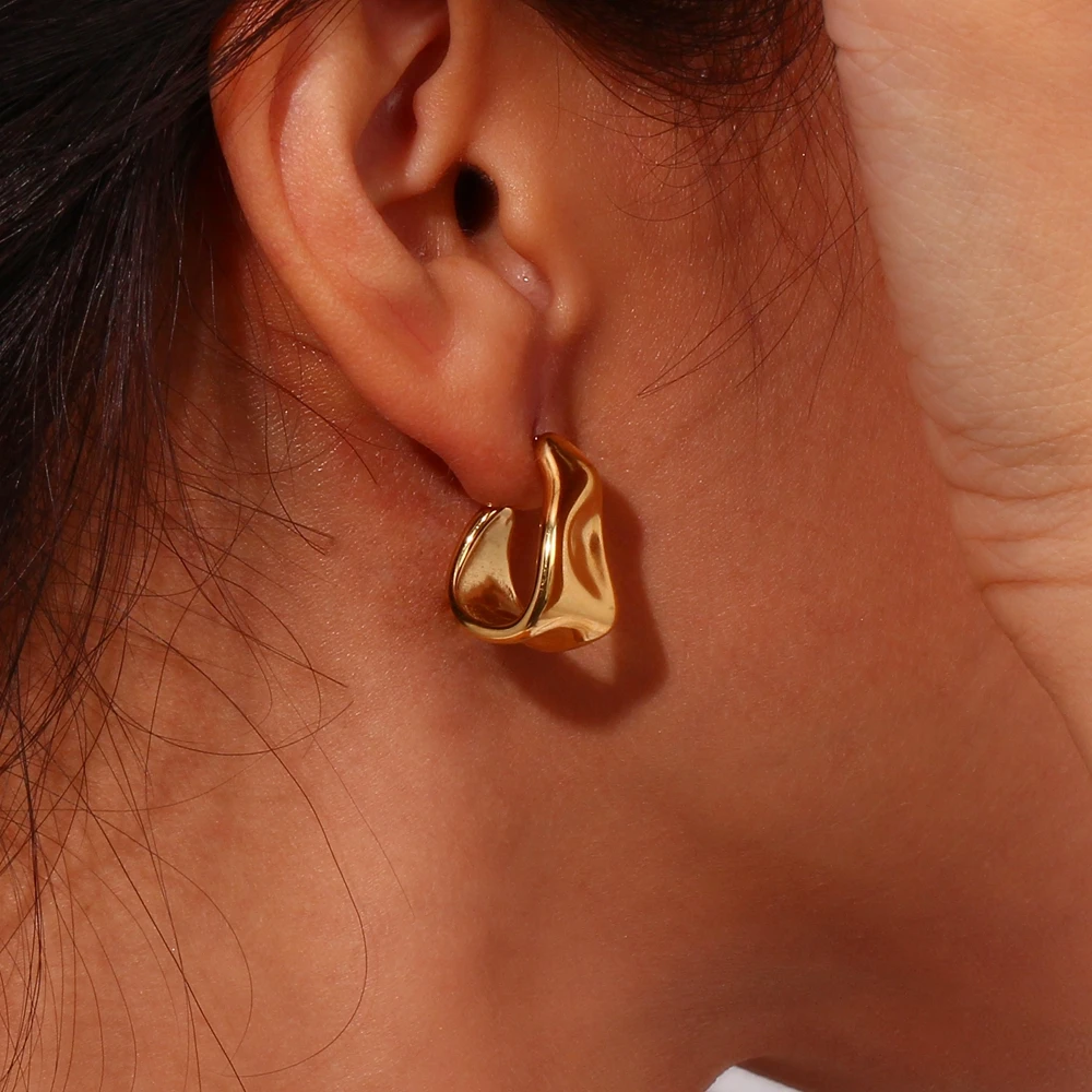 E.B.belle Abstract Geometric Trapezoid Shape Creole Stainless Steel Earrings For Woman Unusual Earrings Women's Ear Creoles