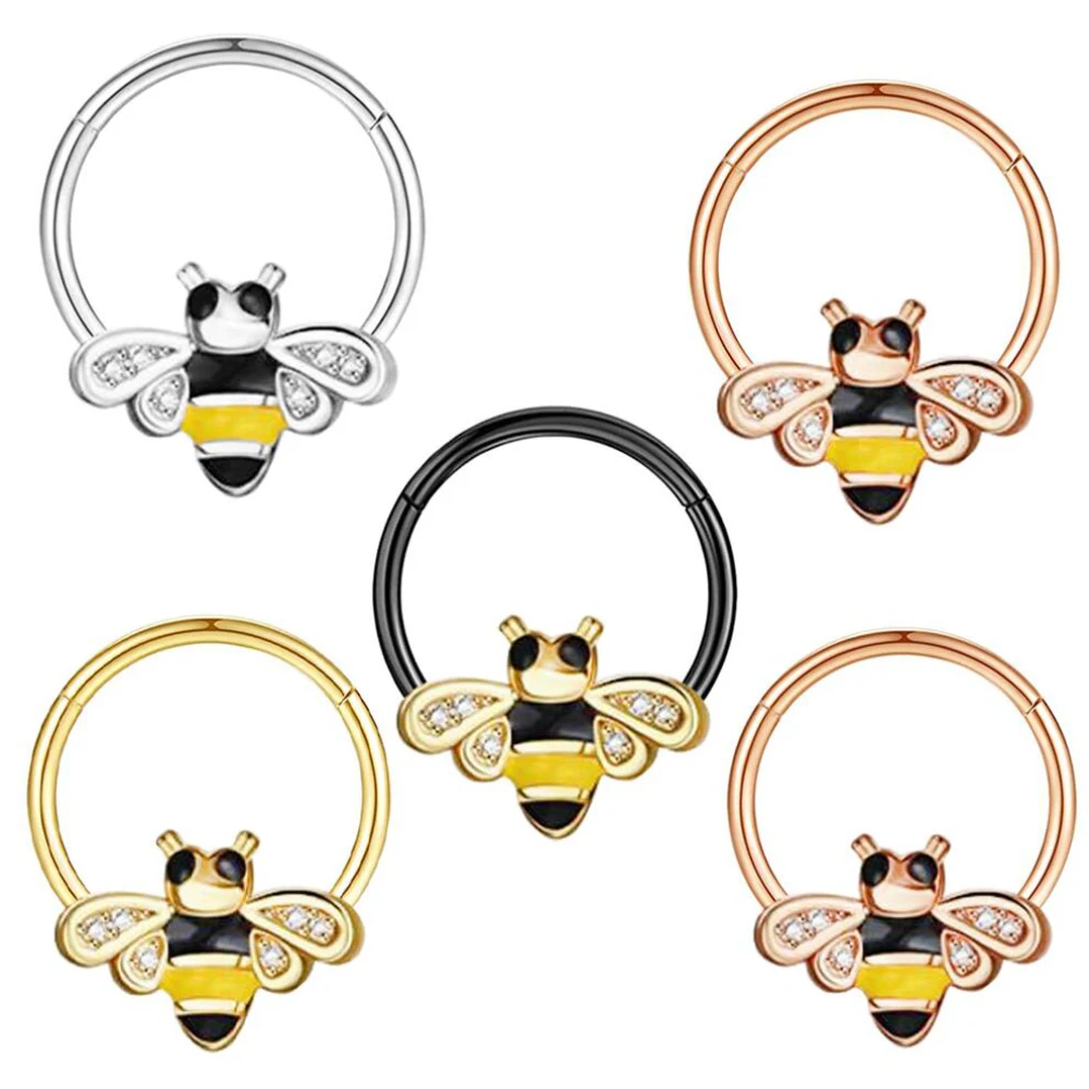 16G Stainless Steel Septum Ring Nose Hoop Ring Bee Bat Septum Piercing Cartilage Hoop Helix Tragus Daith Small Earrings