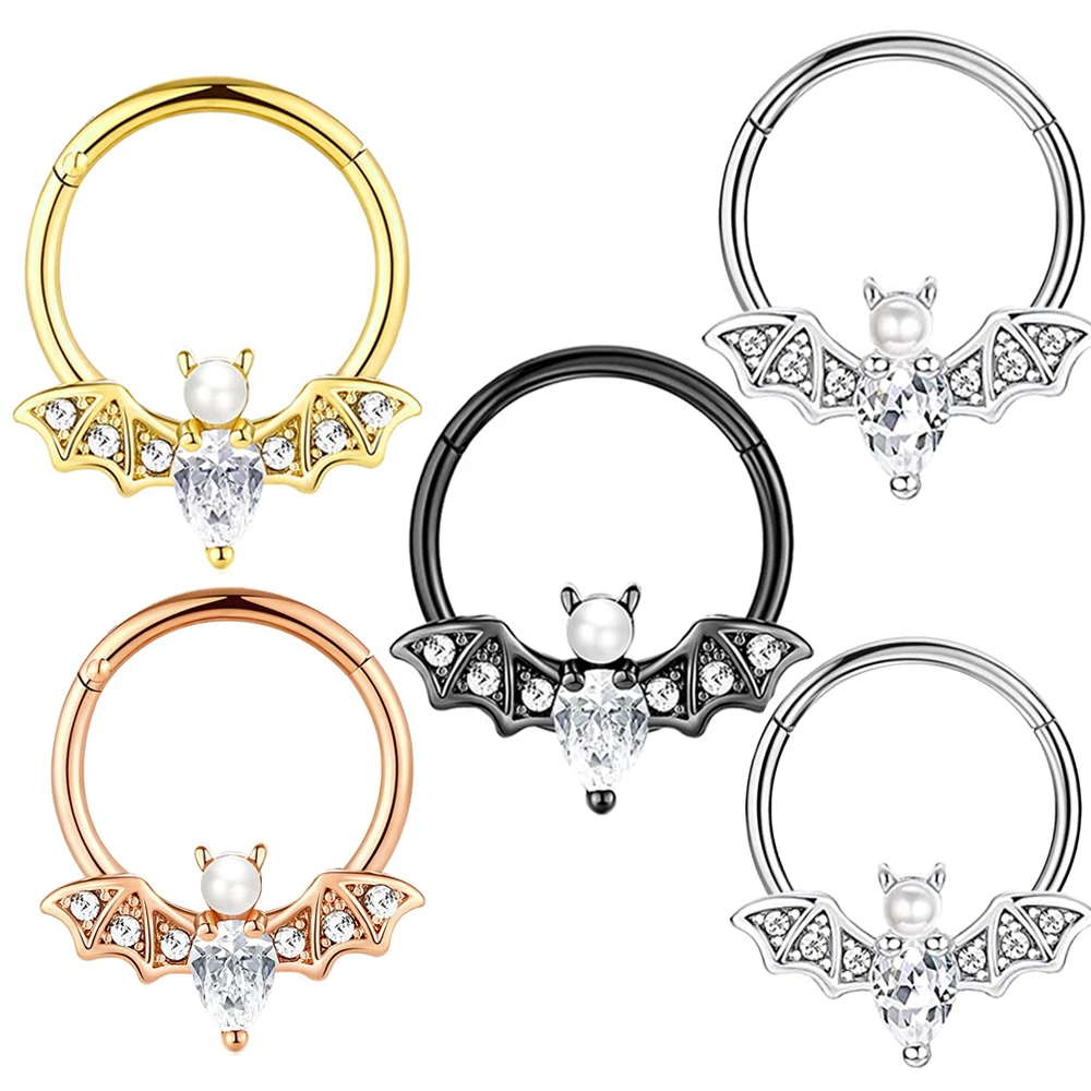 16G Stainless Steel Septum Ring Nose Hoop Ring Bee Bat Septum Piercing Cartilage Hoop Helix Tragus Daith Small Earrings