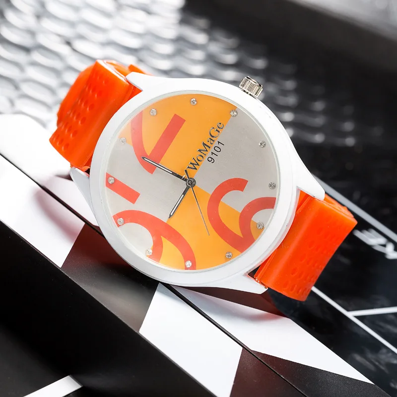 Womage Watch Women Green Watches Fashion Big Number Quartz Wristwatches Women Ladies Gilrs Silicone Sports Watches reloj mujer