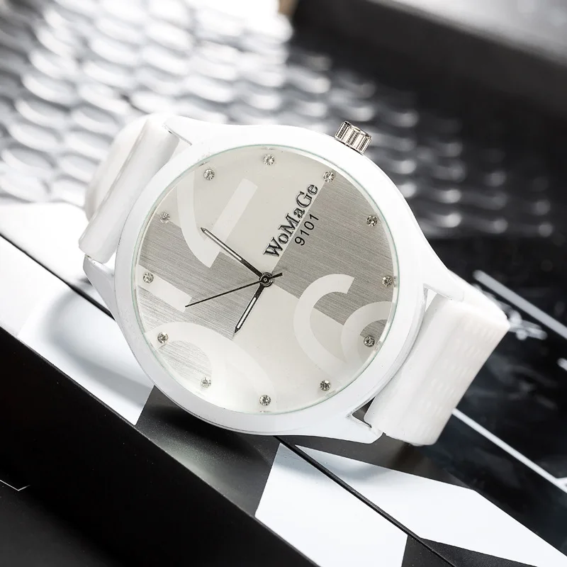Womage Watch Women Green Watches Fashion Big Number Quartz Wristwatches Women Ladies Gilrs Silicone Sports Watches reloj mujer