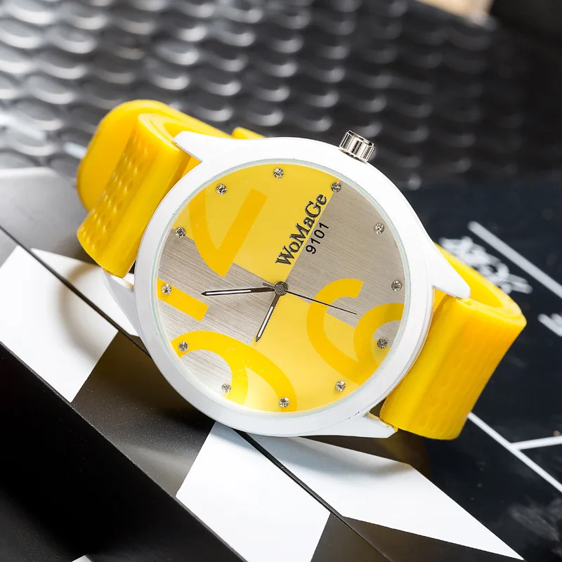 Womage Watch Women Green Watches Fashion Big Number Quartz Wristwatches Women Ladies Gilrs Silicone Sports Watches reloj mujer