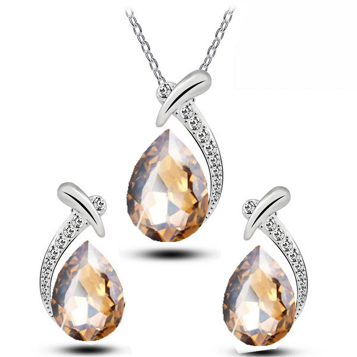 Fashion Silver Color Necklace Earrings Cubic Zirconia Jewelry Sets Elegant Crystal Zircon Jewelry Women Wedding Jewelry Set