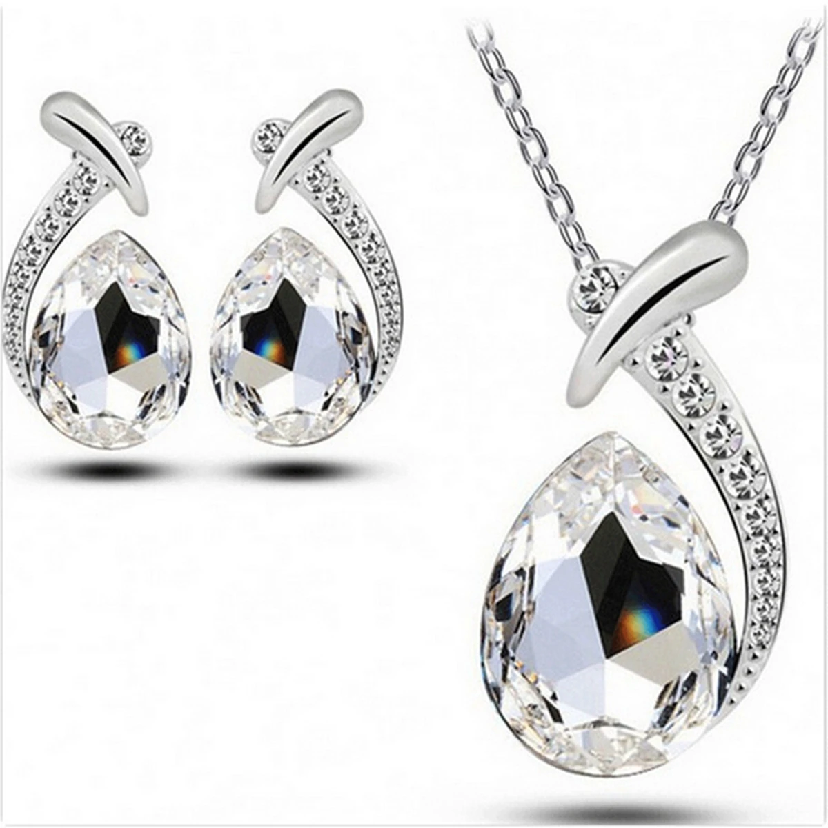 Fashion Silver Color Necklace Earrings Cubic Zirconia Jewelry Sets Elegant Crystal Zircon Jewelry Women Wedding Jewelry Set