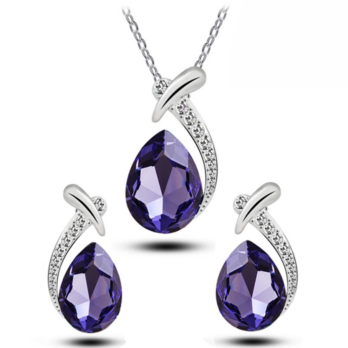 Fashion Silver Color Necklace Earrings Cubic Zirconia Jewelry Sets Elegant Crystal Zircon Jewelry Women Wedding Jewelry Set