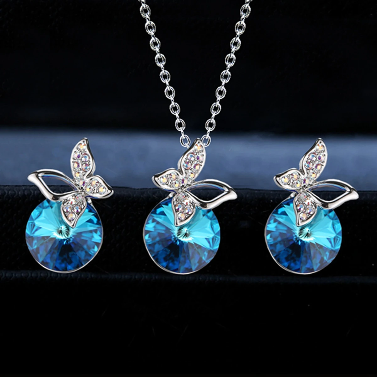 Fashion Silver Color Necklace Earrings Cubic Zirconia Jewelry Sets Elegant Crystal Zircon Jewelry Women Wedding Jewelry Set