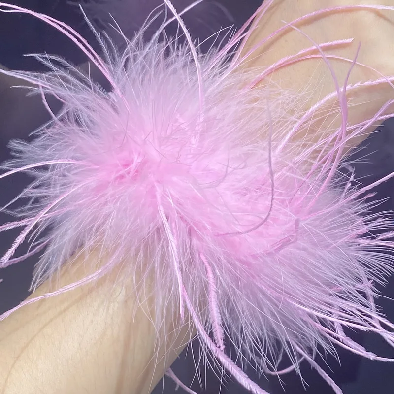 Real Ostrich feather cuff plumes bracelet for women white Cuffs pens Shirt with feathers girls fur cuffs ornament boa plume