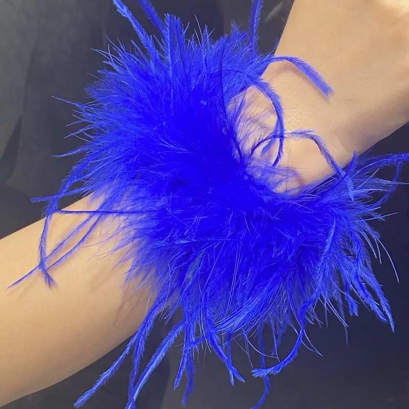 Real Ostrich feather cuff plumes bracelet for women white Cuffs pens Shirt with feathers girls fur cuffs ornament boa plume