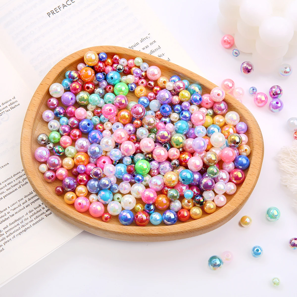 6/8/10mm Plastic Plated AB Color Beads Shiny Acrylic Loose Spacer Beads for DIY Jewelry Making Necklace Bracelet Accessories