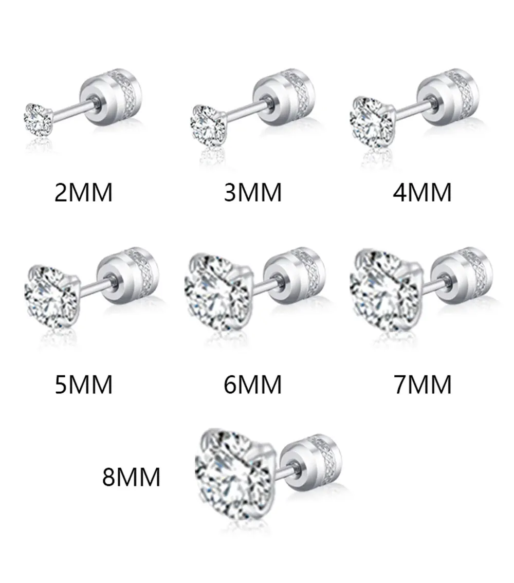 2 piece Medical Stainless steel Crystal Zircon Ear Studs Earrings Tragus Cartilage Hypoallergenic Screws Piercing Jewelry