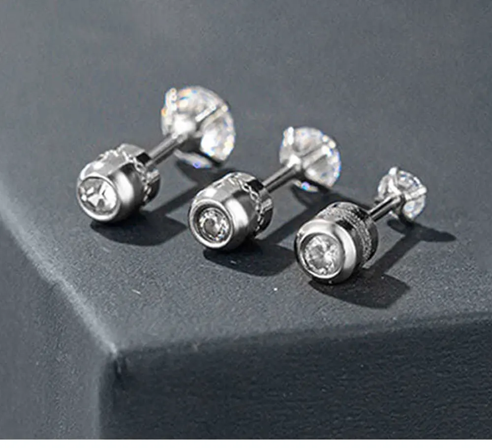 2 piece Medical Stainless steel Crystal Zircon Ear Studs Earrings Tragus Cartilage Hypoallergenic Screws Piercing Jewelry