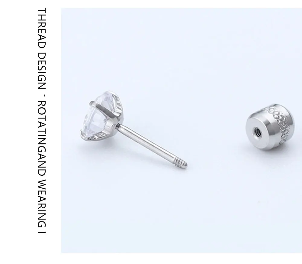 2 piece Medical Stainless steel Crystal Zircon Ear Studs Earrings Tragus Cartilage Hypoallergenic Screws Piercing Jewelry