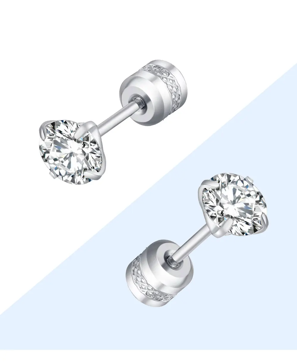 2 piece Medical Stainless steel Crystal Zircon Ear Studs Earrings Tragus Cartilage Hypoallergenic Screws Piercing Jewelry