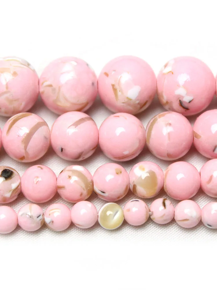 Natural Second Generation Pink Shell Turquoises Stone Loose Round Beads for Jewelry Making Diy Bracelet Necklace 4-12mm 15"